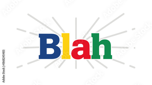 Blah" wordmark in colorful block letters, with radiating lines on white background