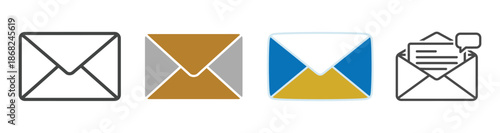 Email icon set with editable stroke. Mail message collection in line art style.