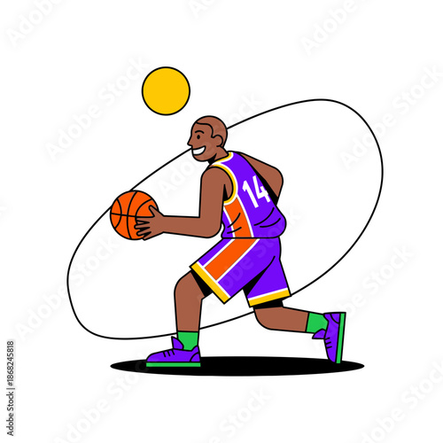 Dynamic basketball player executing a dribble with focused determination and energy