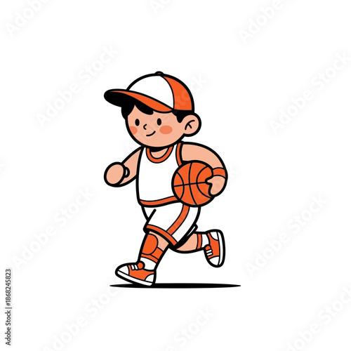 Energetic young athlete dribbling with a basketball, showing dynamic movement and determination in