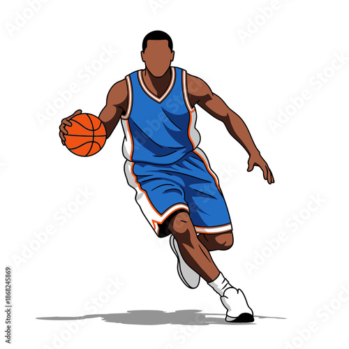 Dynamic basketball player dribbling the ball in action with focus and determination in game