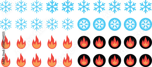 Fire and ice symbols a collection of flame and snowflake icons for winter and summer themes