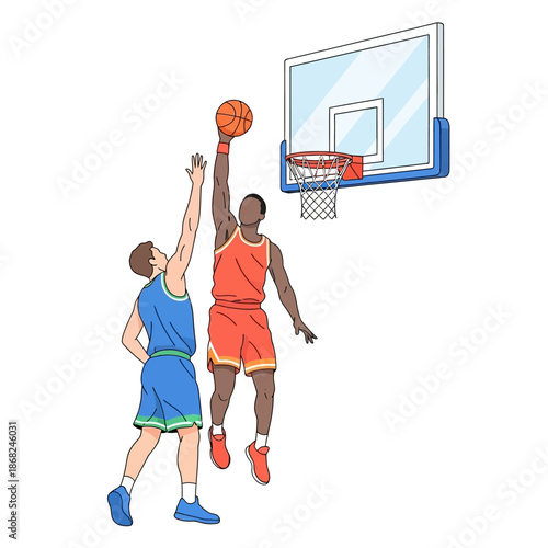 Dynamic basketball game illustration showcasing athletic competition and sportsmanship concept