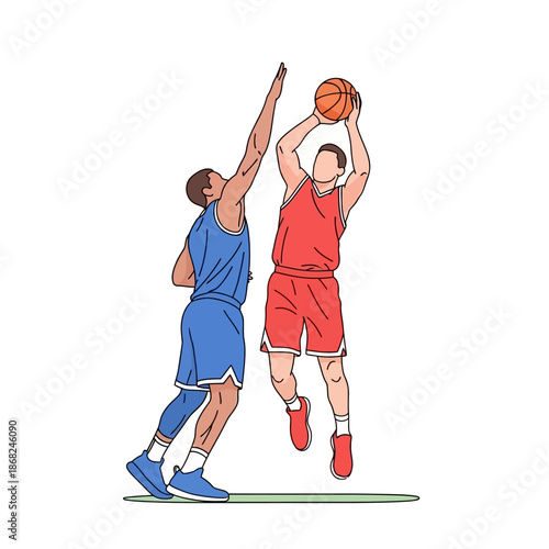 Dynamic basketball match illustration depicting athletic movement and competitive energy with bold