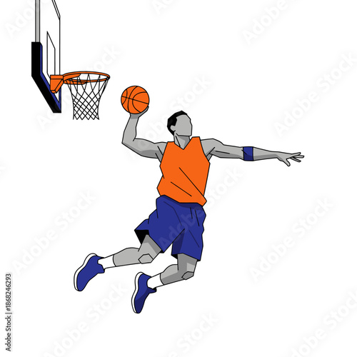 Dynamic basketball player illustration capturing a powerful jump shot moment in minimalistic style