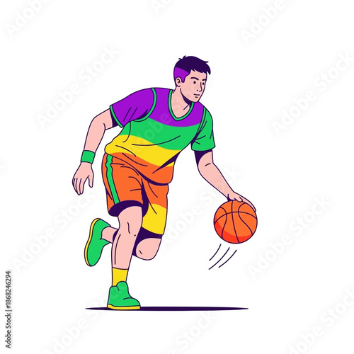 Dynamic dribble illustration: A vibrant depiction of athletic agility and motion on court
