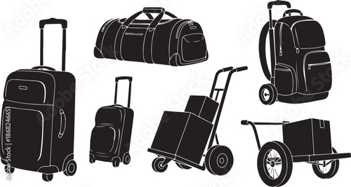 Various Travel Luggage and Baggage Items Illustration