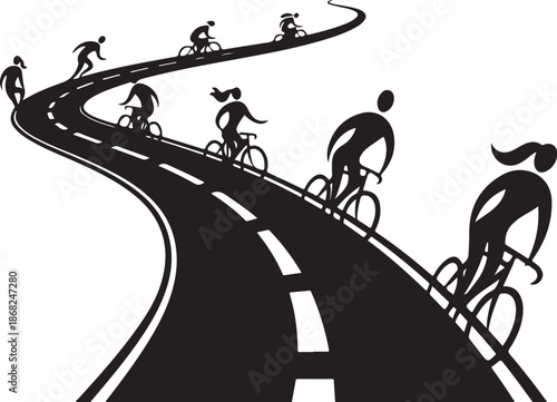 Cyclists Riding on a Winding Road Together