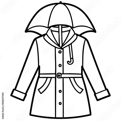Raincoat and umbrella line art vector