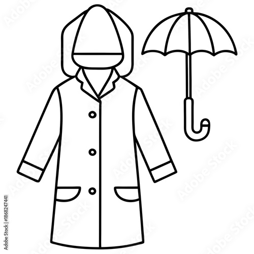 Raincoat and umbrella line art vector