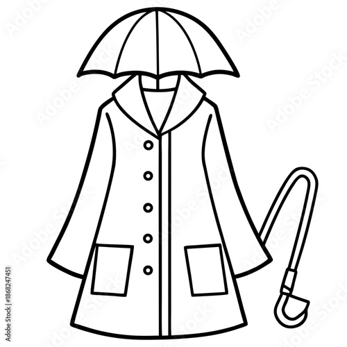Raincoat and umbrella line art vector