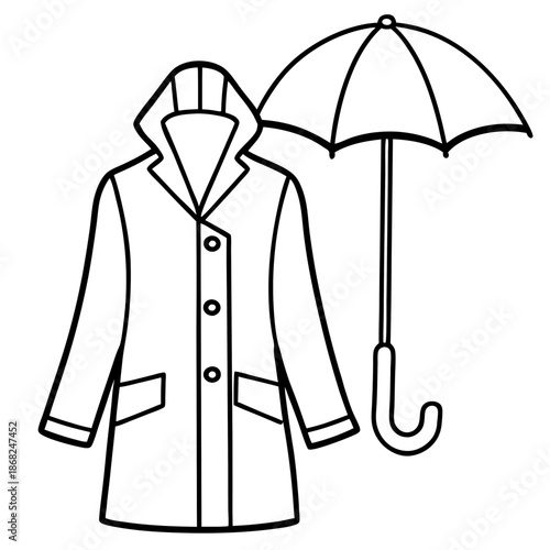 Raincoat and umbrella line art vector
