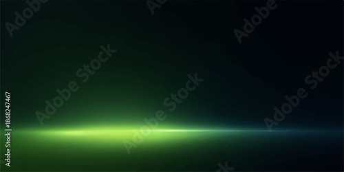 Bright green light beam shining in dark space with gradient effect