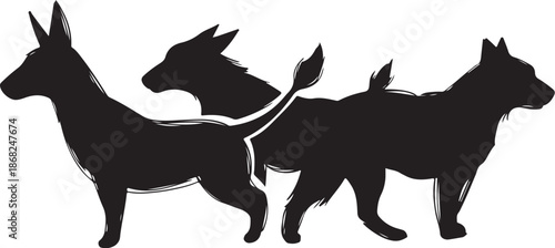 Three Dogs Walking in a Row Silhouette