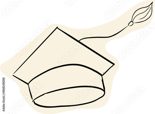 Graduate hat doodle hand drawn. Education college student success diploma drawing.