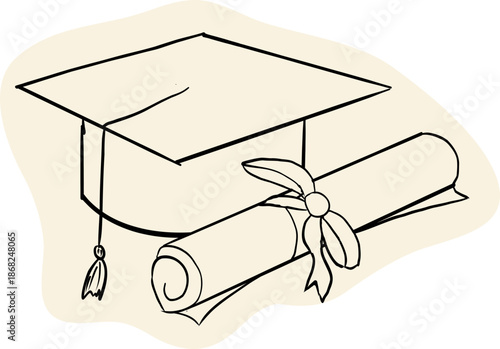 Graduate hat doodle hand drawn. Education college student success diploma drawing.