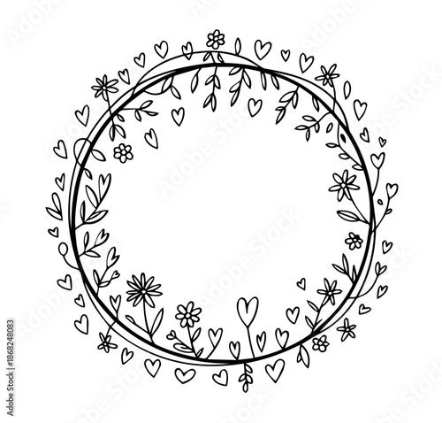 Hand-drawn heart frame featuring red sketch borders and decorative hearts. Perfect for Valentine’s Day, love notes, scrapbooking, bullet journals, planners, digital stickers, social media.