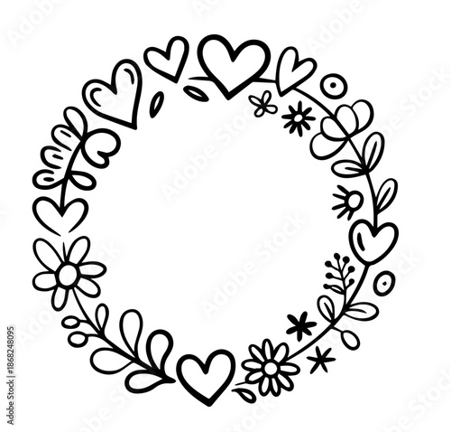 Hand-drawn heart frame featuring red sketch borders and decorative hearts. Perfect for Valentine’s Day, love notes, scrapbooking, bullet journals, planners, digital stickers, social media.