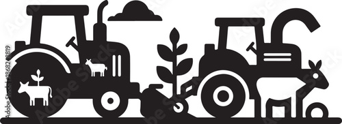 Tractor with cow and plant illustration