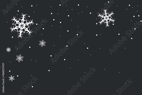 Winter screensaver illustration with snowflakes on dark gray background white snowfall