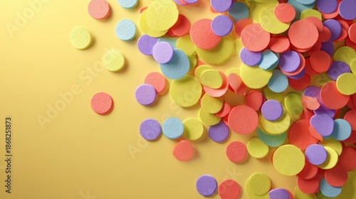 Colorful circles confetti on yellow background