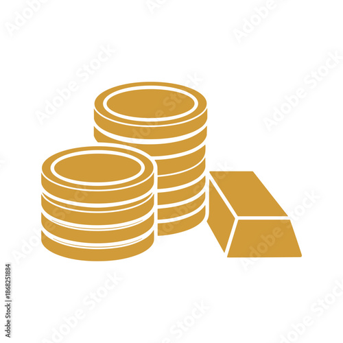 Gold Coins and Bar Illustration