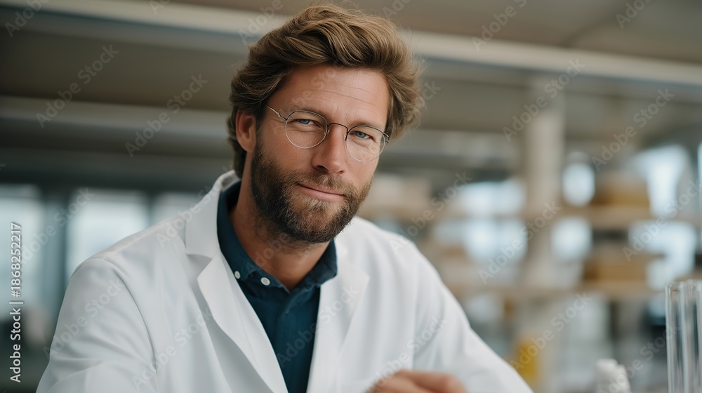 Obraz premium In a bright laboratory, a researcher performs experiments with biocompatible materials, showcasing the practical side of molecular engineering and its potential for improving medical devices and