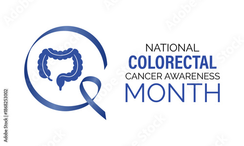 Vector graphic of Colorectal Cancer Awareness Month vector artwork, highlighting annual observance in March. Dark blue Realistic ribbon. In some cases, it is called colon cancer, Banner design.