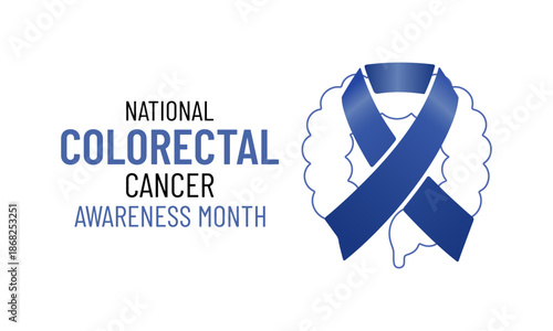 Vector graphic of Colorectal Cancer Awareness Month vector artwork, highlighting annual observance in March. Dark blue Realistic ribbon. In some cases, it is called colon cancer, Banner design.