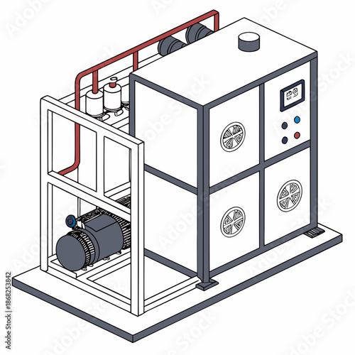 Advanced Marine Refrigeration System for Industrial Cargo Ships and Cold Chain Logistics Vector Illustration