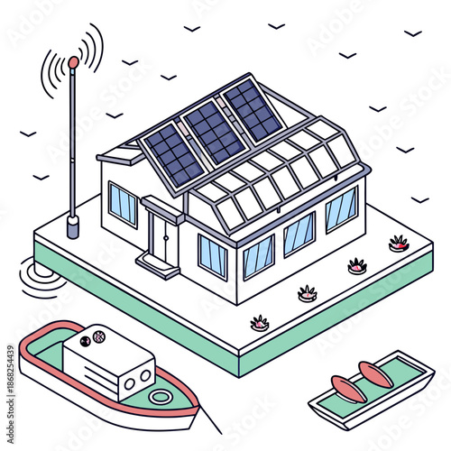 Floating Smart Ocean Farm with Automation Technology, Sustainable Aquaculture and Marine Food Production System Concept