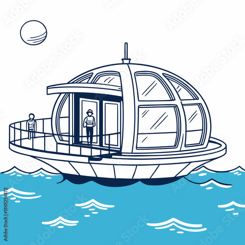 Futuristic Modular Floating Research Station, Sustainable Ocean City Architecture for Advanced Marine Science and Living