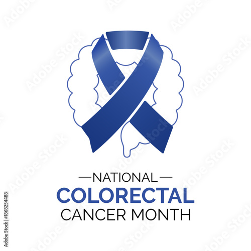Vector graphic of Colorectal Cancer Awareness Month vector artwork, highlighting annual observance in March. Dark blue Realistic ribbon. In some cases, it is called colon cancer, Banner design.