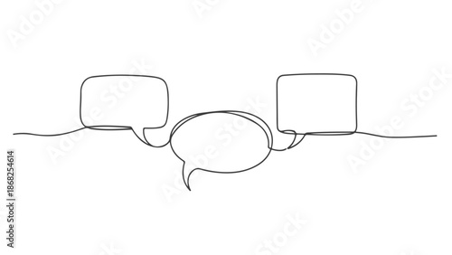 Continuous One Line Art Vector Illustration of Connected Speech Bubbles - Minimalist Drawing