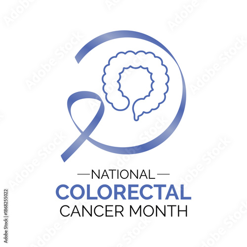 Vector graphic of Colorectal Cancer Awareness Month vector artwork, highlighting annual observance in March. Dark blue Realistic ribbon. In some cases, it is called colon cancer, Banner design.