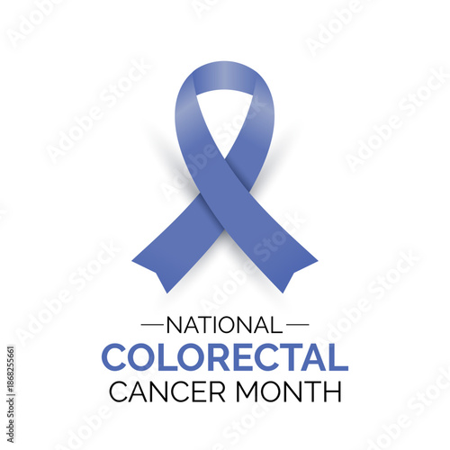 Vector graphic of Colorectal Cancer Awareness Month vector artwork, highlighting annual observance in March. Dark blue Realistic ribbon. In some cases, it is called colon cancer, Banner design.