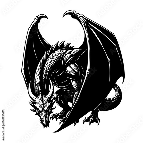 Majestic dragon with sharp claws and wings spread wide in fierce stance