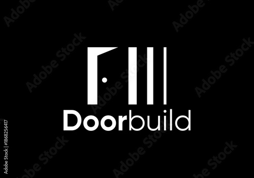 abstract door line art logo. home furniture interior decoration vector design concept