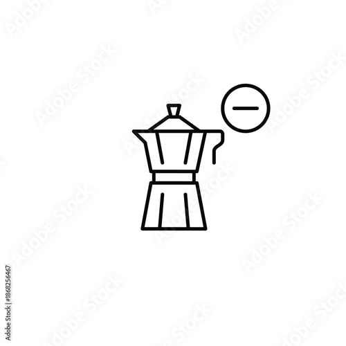 Moka coffee pot and minus. Hot drinks unavailable. Remove from order. Pixel perfect, editable stroke vector icon