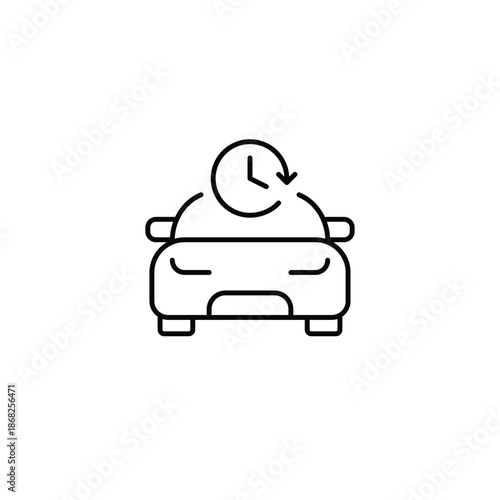 Car and clock. Vehicle rental, timed parking. Car-sharing services. Pixel perfect, editable stroke vector icon