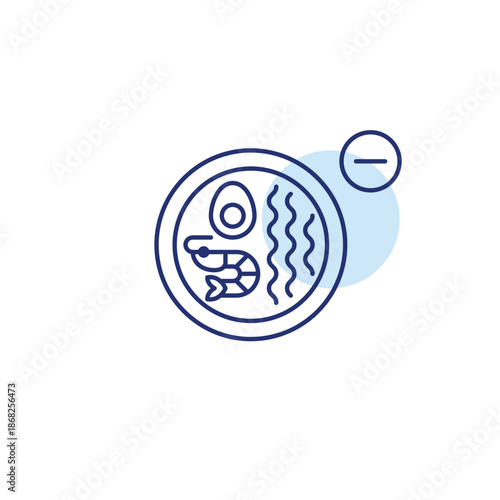 Shrimp ramen bowl and minus. Takeaway Asian noodle food. Position unavailable, remove from order. Pixel perfect, editable stroke vector icon