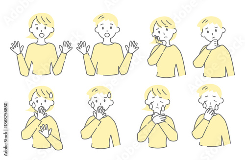 People Showing Various Emotions and Gestures Illustration Set