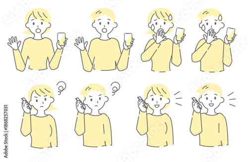 People Talking on Smartphone with Various Emotions Illustration Set