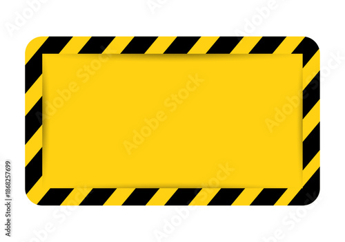 Yellow and black diagonal striped warning frame with construction safety hazard caution sign vector background
