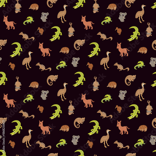 Australian Animals Seamless Pattern. Design for fabric, textile, wallpaper, packaging.