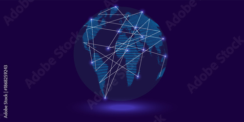 Business global network connection illustration. World map point and line composition concept of global business. Global internet technology. Big data visualization illustration.