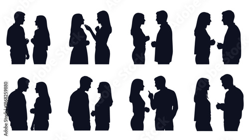 Silhouettes of couples interacting and conversing in various intimate poses