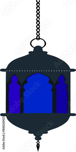 Black lantern with blue glass isolated on