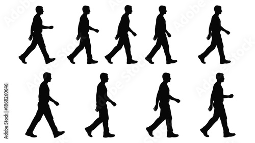 Silhouettes of people walking a sequence demonstrating human locomotion