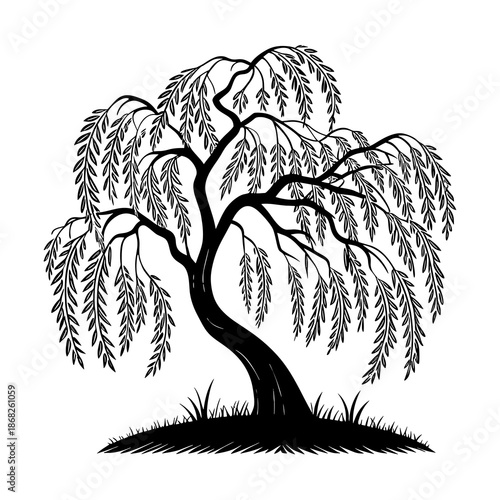 black and white vector illustration of tree